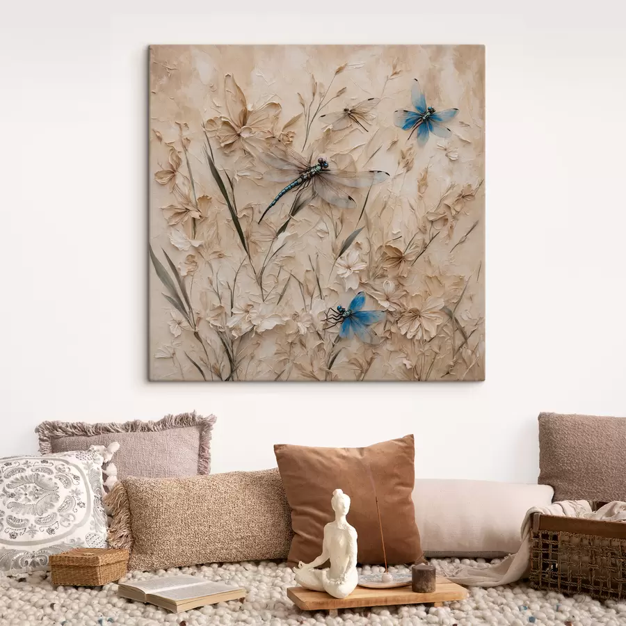  Peintures Libellules sur fond beige abstrait s39600