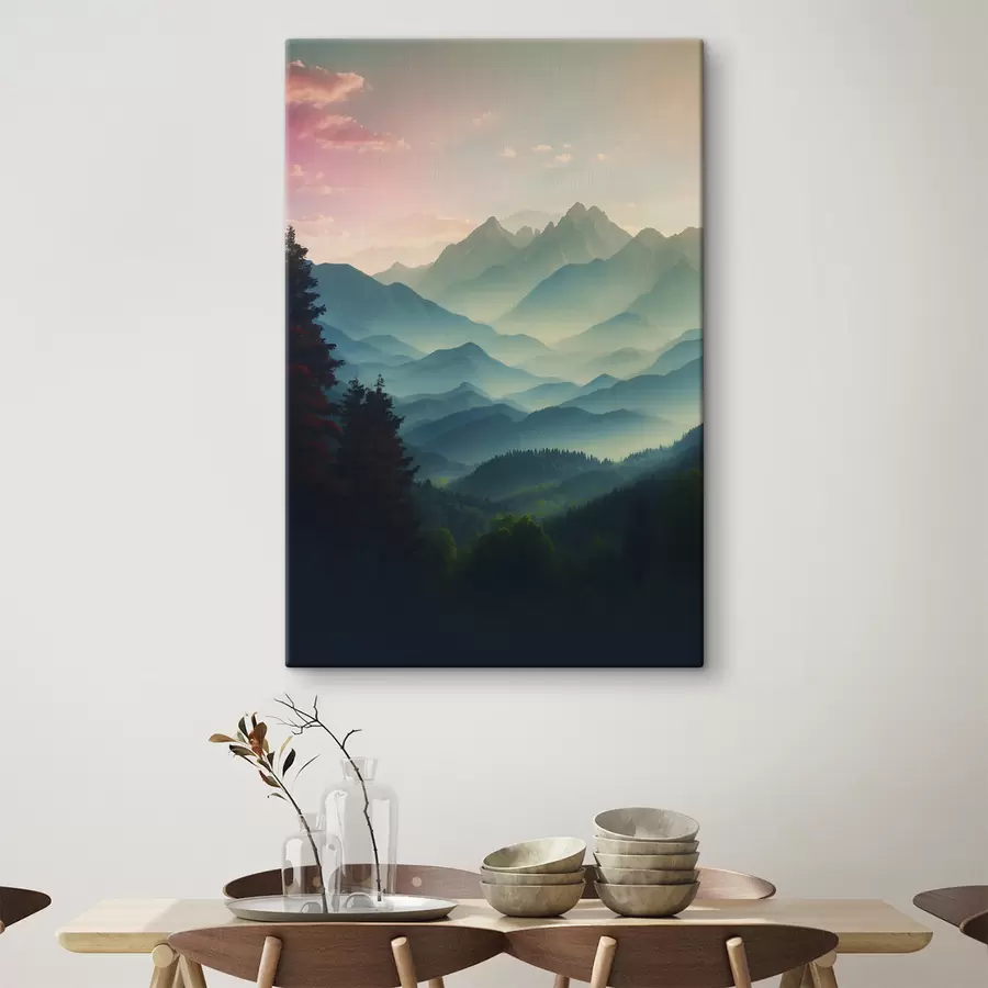  Schilderijen Uitzicht op de bergen bij zonsopgang s39607