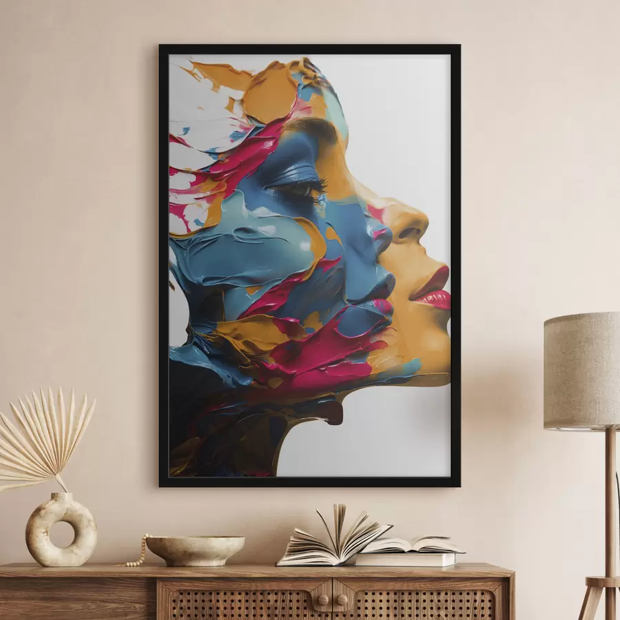 Fotobehang Vrouwengezicht met olieverf f39591