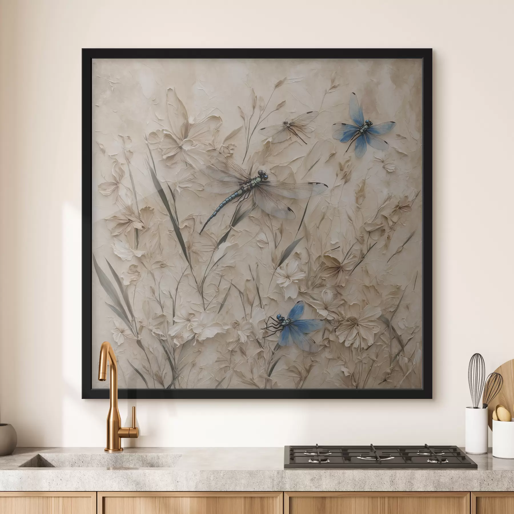 Fotobehang Libellen op abstracte beige achtergrond f39600