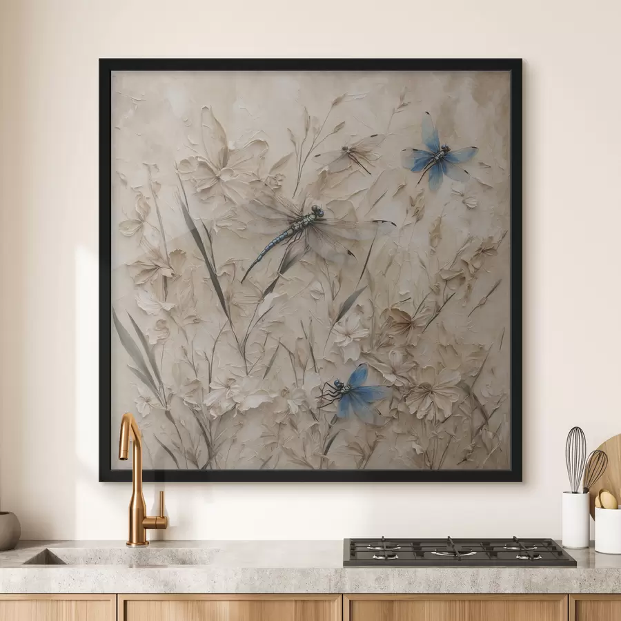 Fotobehang Libellen op abstracte beige achtergrond f39600