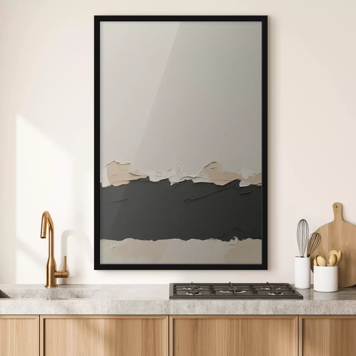 Poster Abstract schilderij met witte en zwarte kleuren f39609