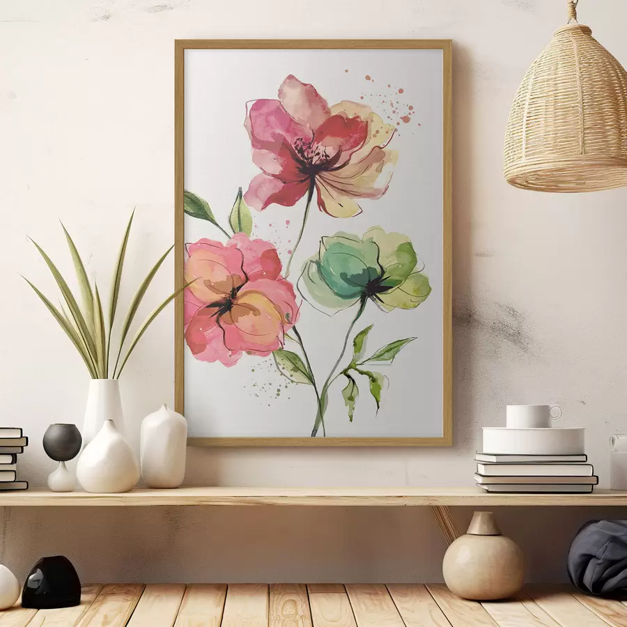 Fotobehang Aquarelbloemen met verfspatten f39769