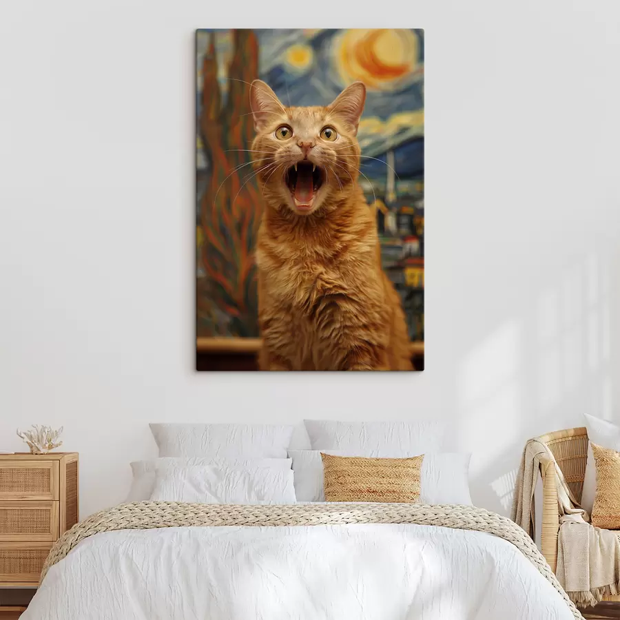  Schilderijen Van Gogh-stijl schilderij van 'De Schreeuw' met een kat s39724
