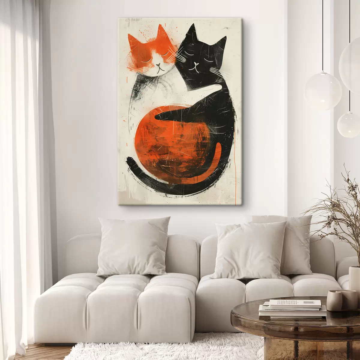  Peintures Illustration minimaliste à l'encre de deux chats mignons s39725