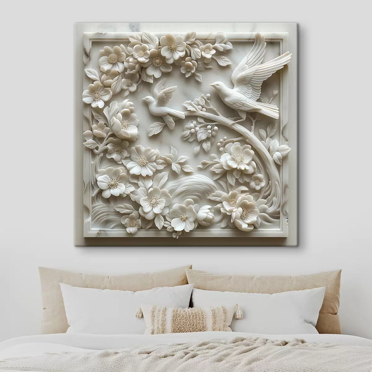  Peintures Jardin en marbre blanc avec bas-relief d'oiseaux et de fleurs s39728