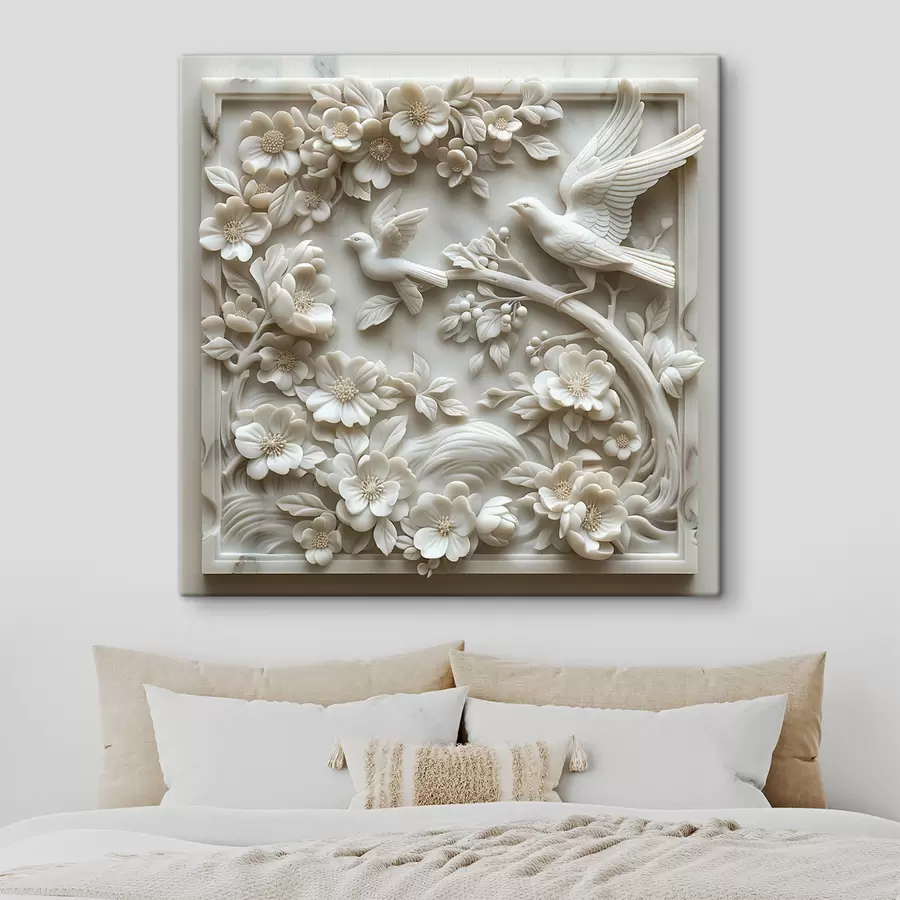  Peintures Jardin en marbre blanc avec bas-relief d'oiseaux et de fleurs s39728