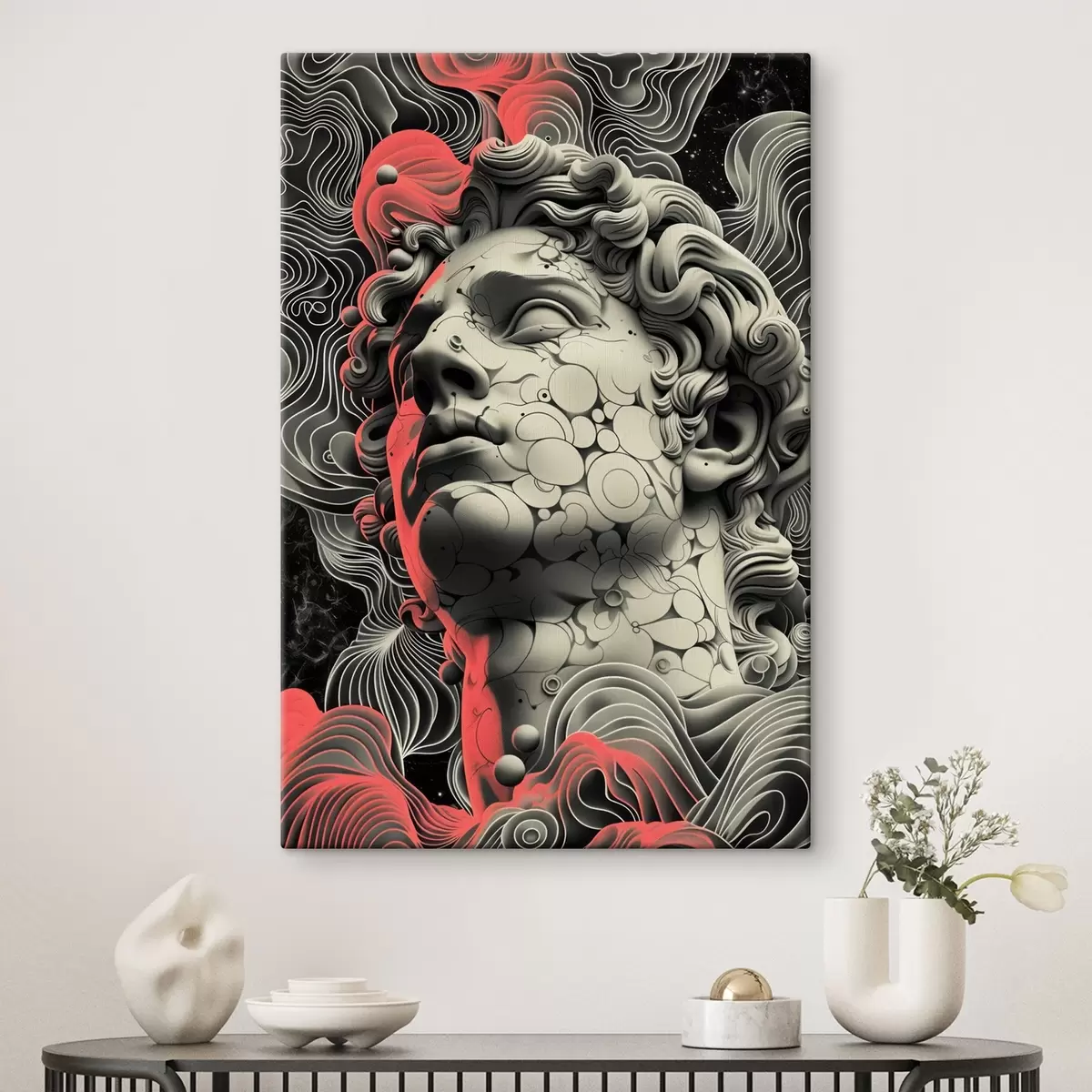  Peintures Illustration linéaire en noir et blanc de la tête du dieu grec Apollon dans un style pop art s39763