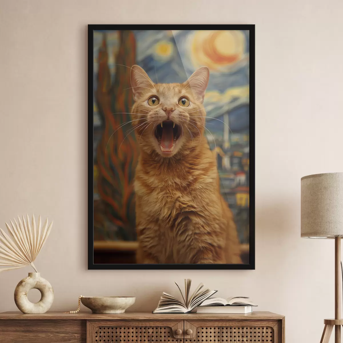 Affiche Peinture de style Van Gogh représentant "Le Cri" avec un chat f39724