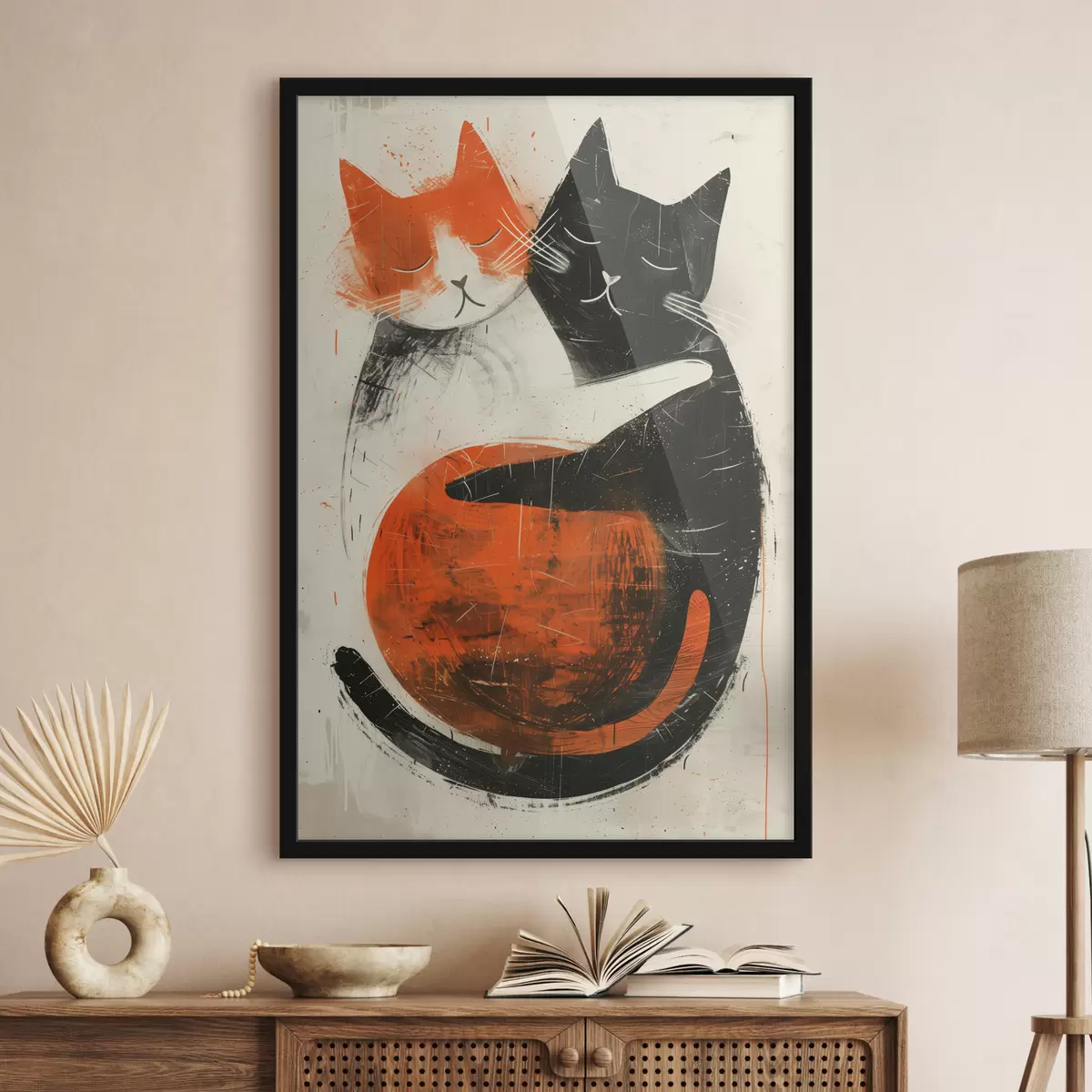 Poster Minimalistische inktillustratie van twee schattige katten f39725