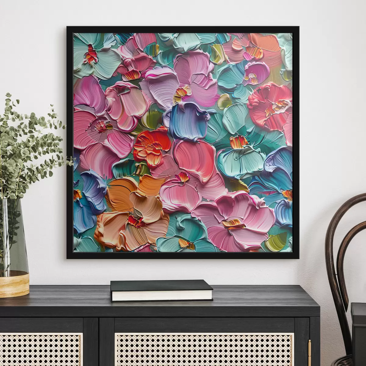 Poster Bloemen acrylcompositie met penseelstreken" f39736