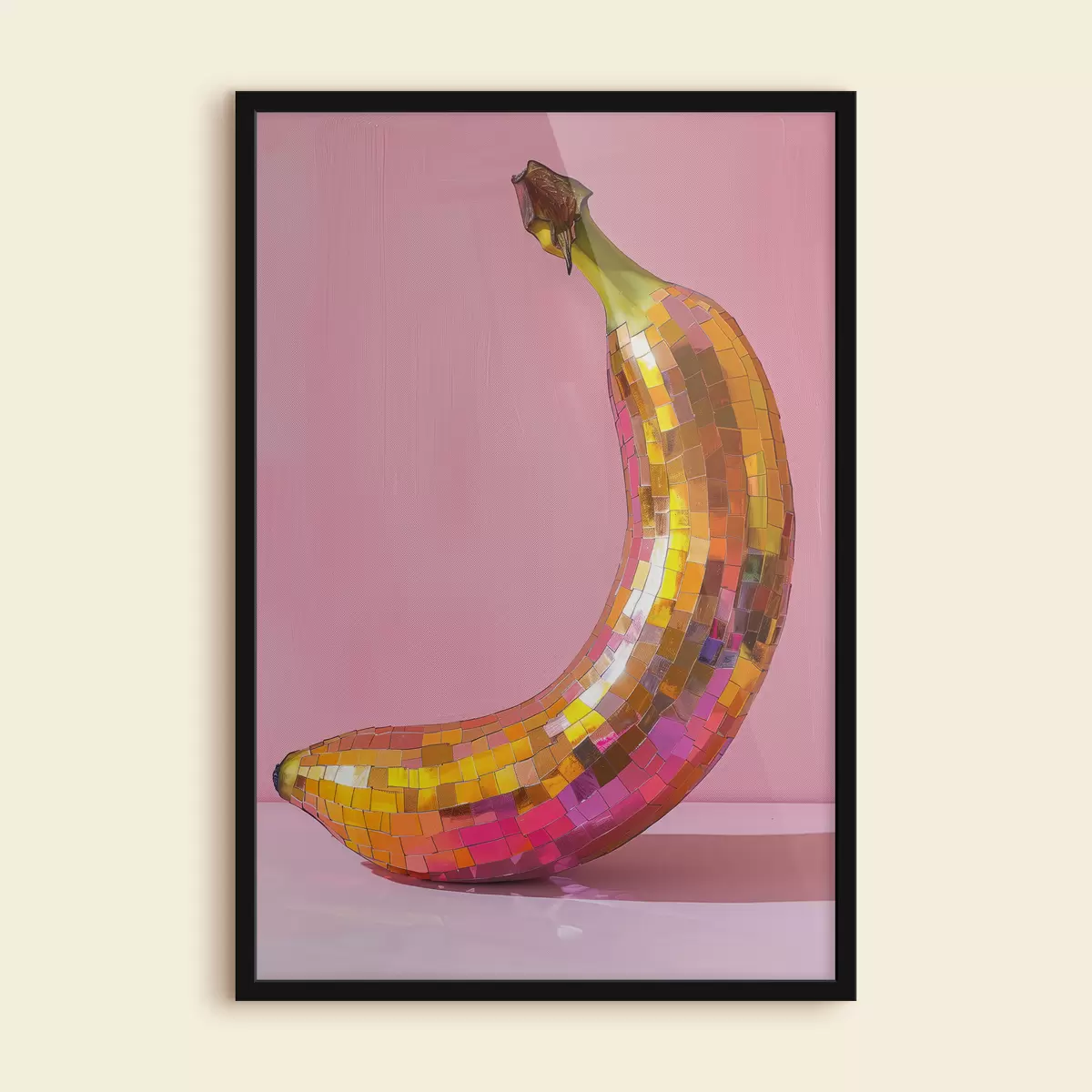 Poster Oliegeschilderde banay-discobal met lichtpastelroze achtergrond f39766