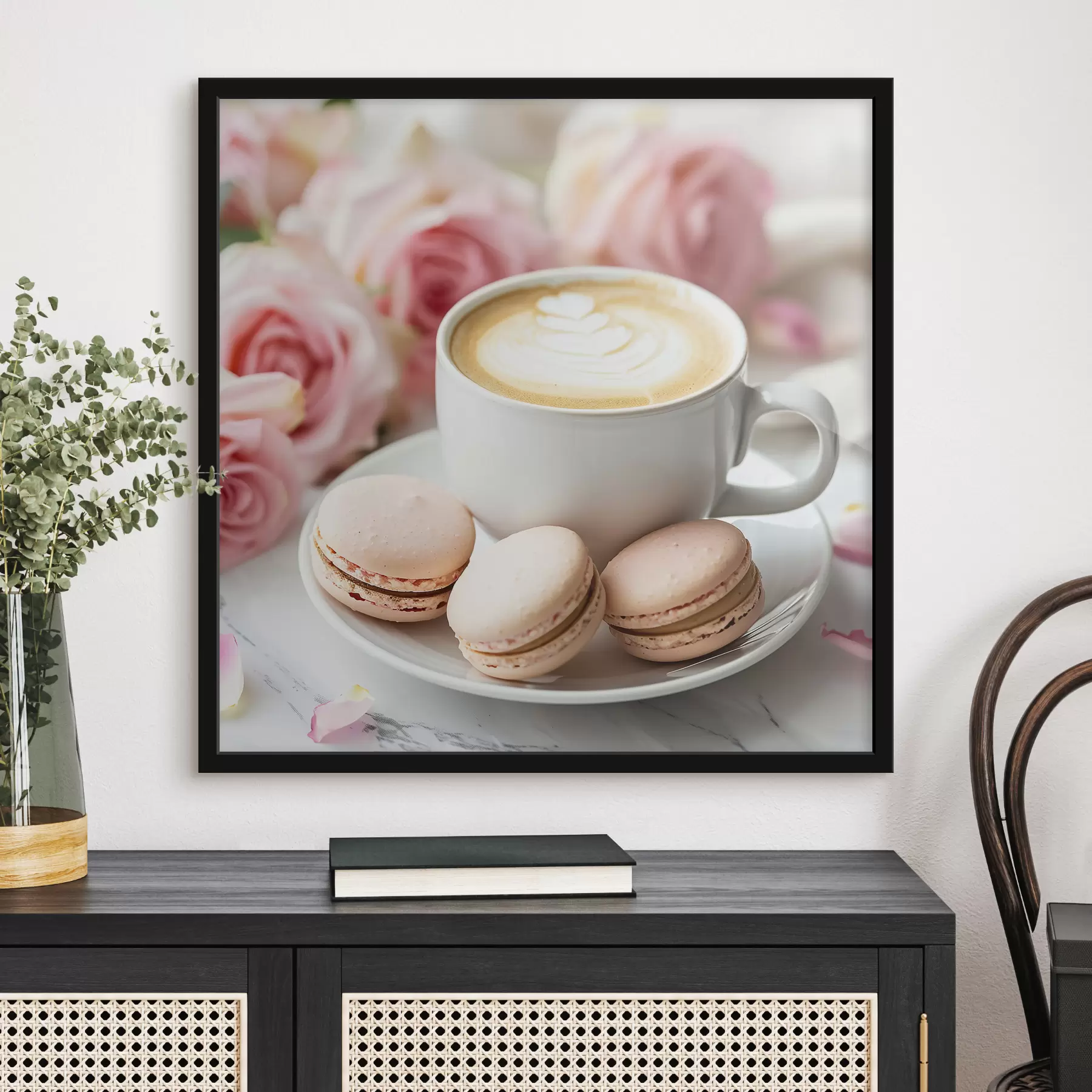 Fotobehang Een kopje koffie op een delicate bloemenachtergrond f39232