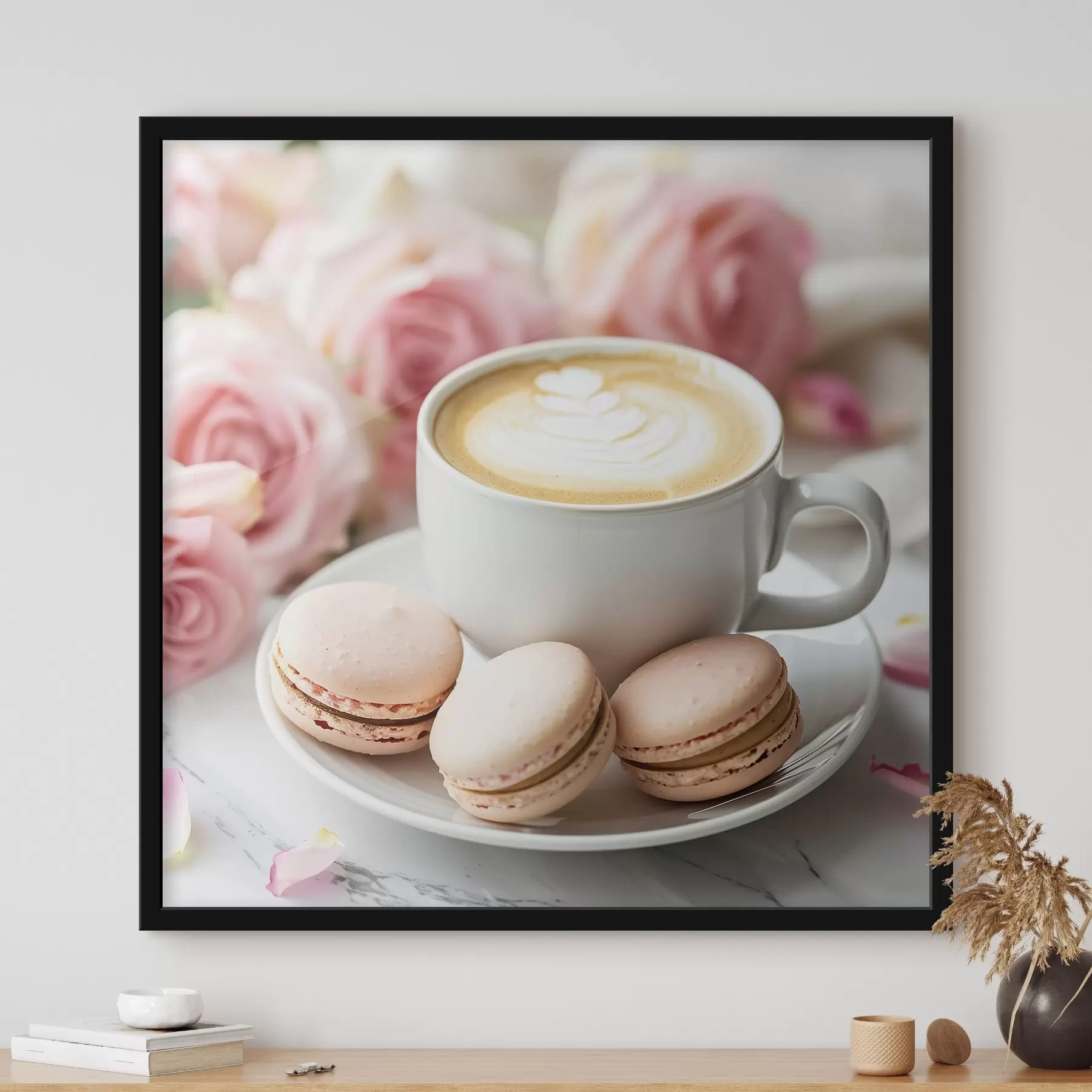  Peintures Une tasse de café sur un fond floral délicat f39232
