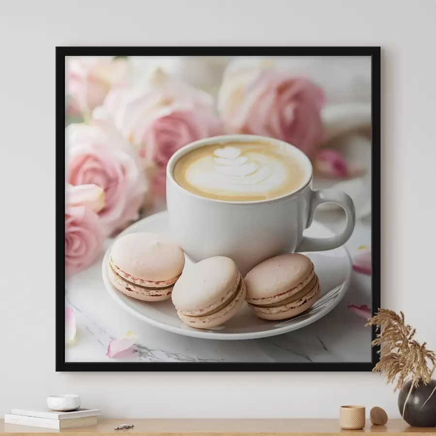 Fotobehang Een kopje koffie op een delicate bloemenachtergrond f39232