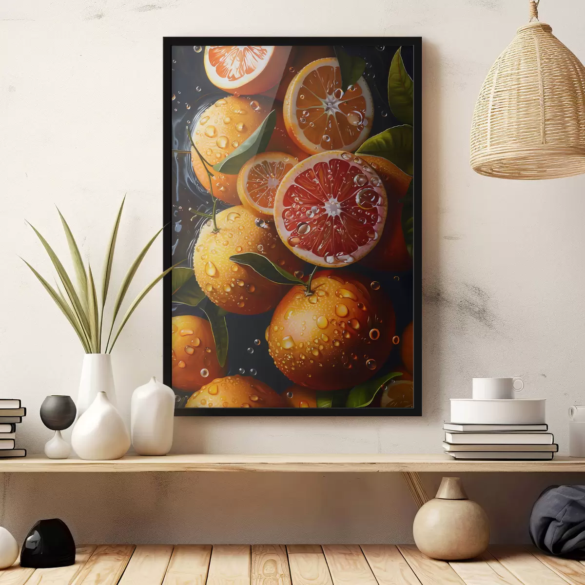Affiche Oranges et pamplemousses sur fond sombre f39238