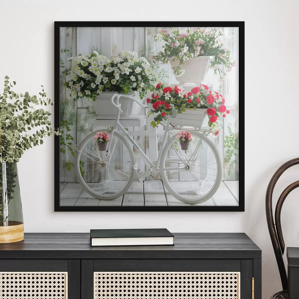 Affiche Vélo et panier de fleurs de style provençal f39242