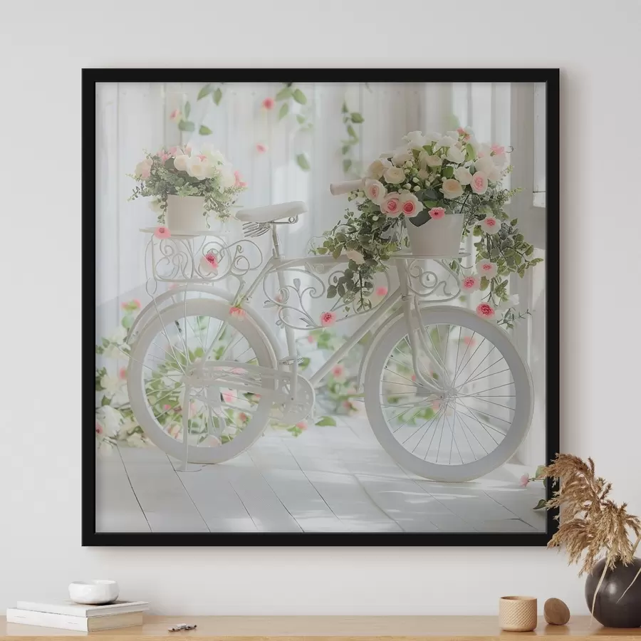 Schilderijen Witte fiets met bloemenmand in Provençaalse stijl f39243