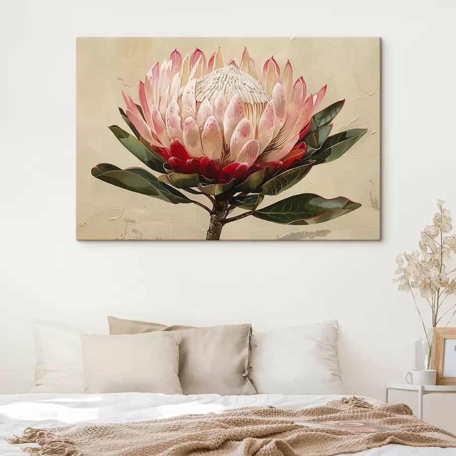  Schilderijen Protea bloem, acryltekening, bloemen, zachte natuurlijke kleuren s39780