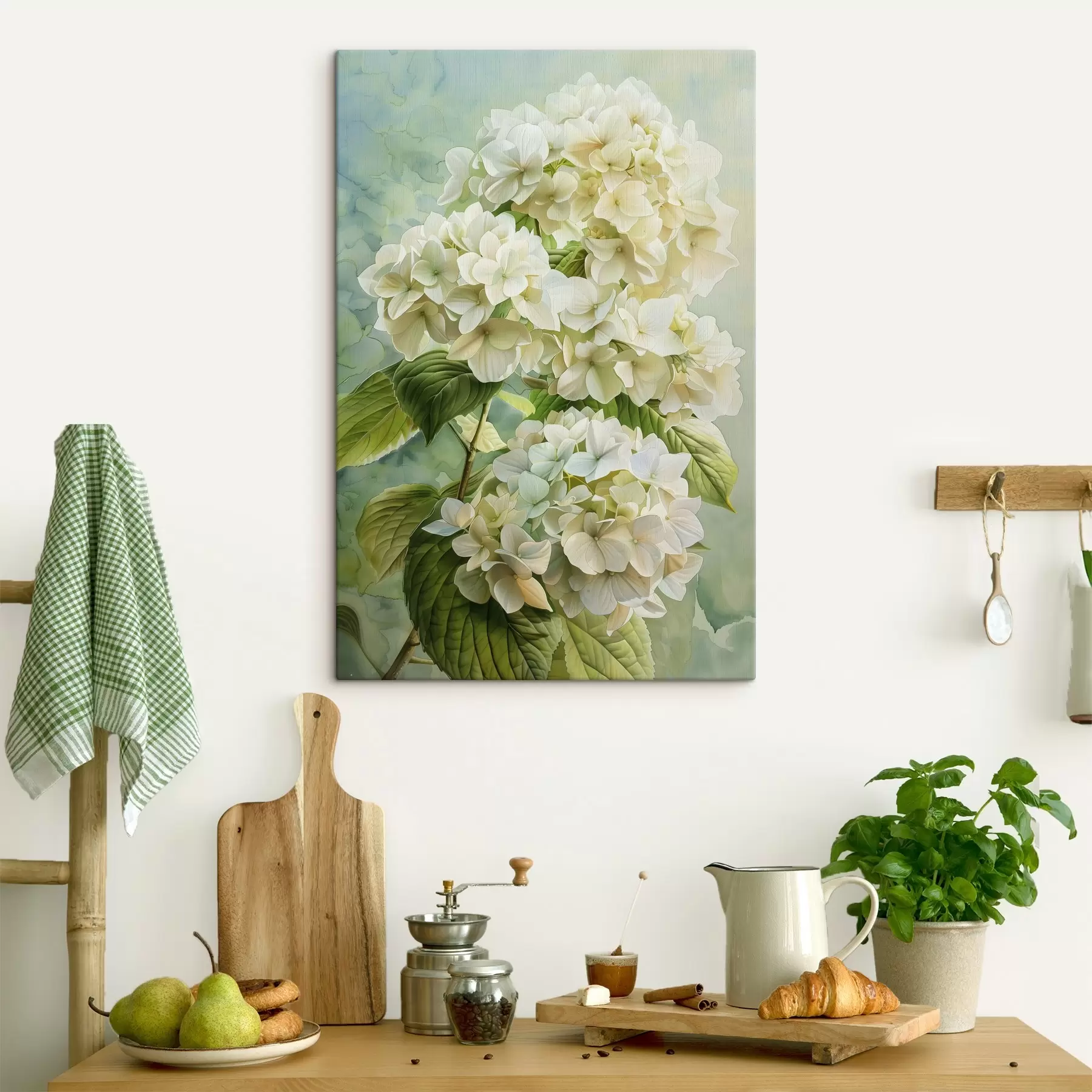 Fotobehang Hortensia bloem, bloemen, zachte natuurlijke kleuren, aquareltekening s39782