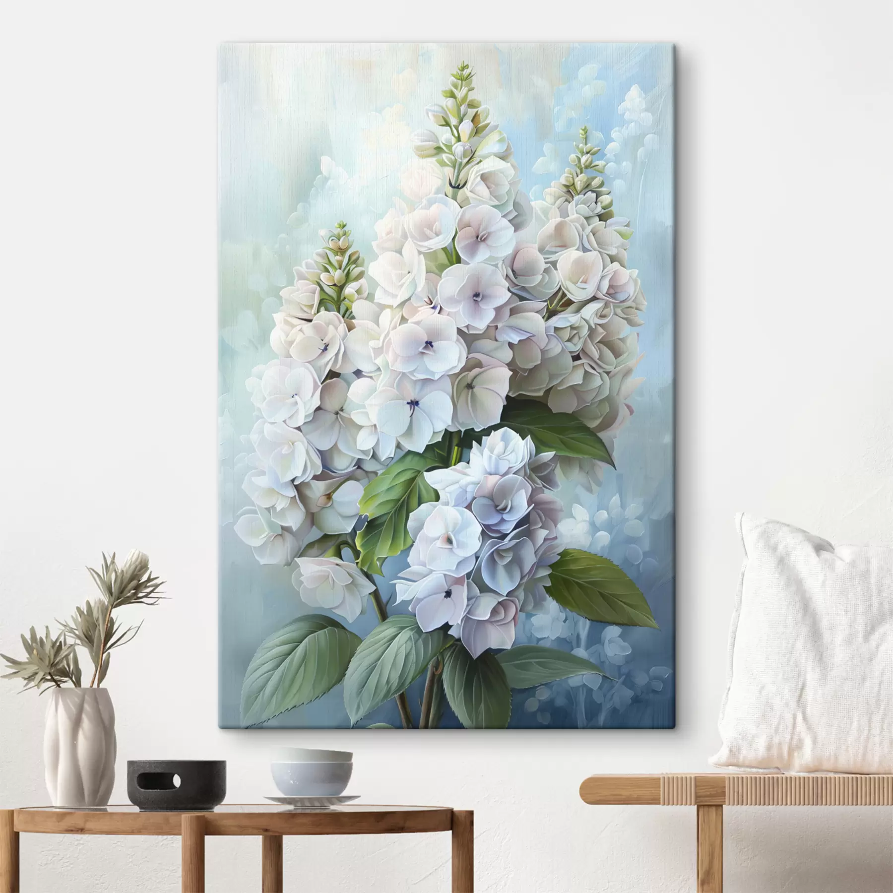 Papier peint photo Fleur d'hortensia pourpre, couleurs naturelles douces, dessin aquarelle s39783