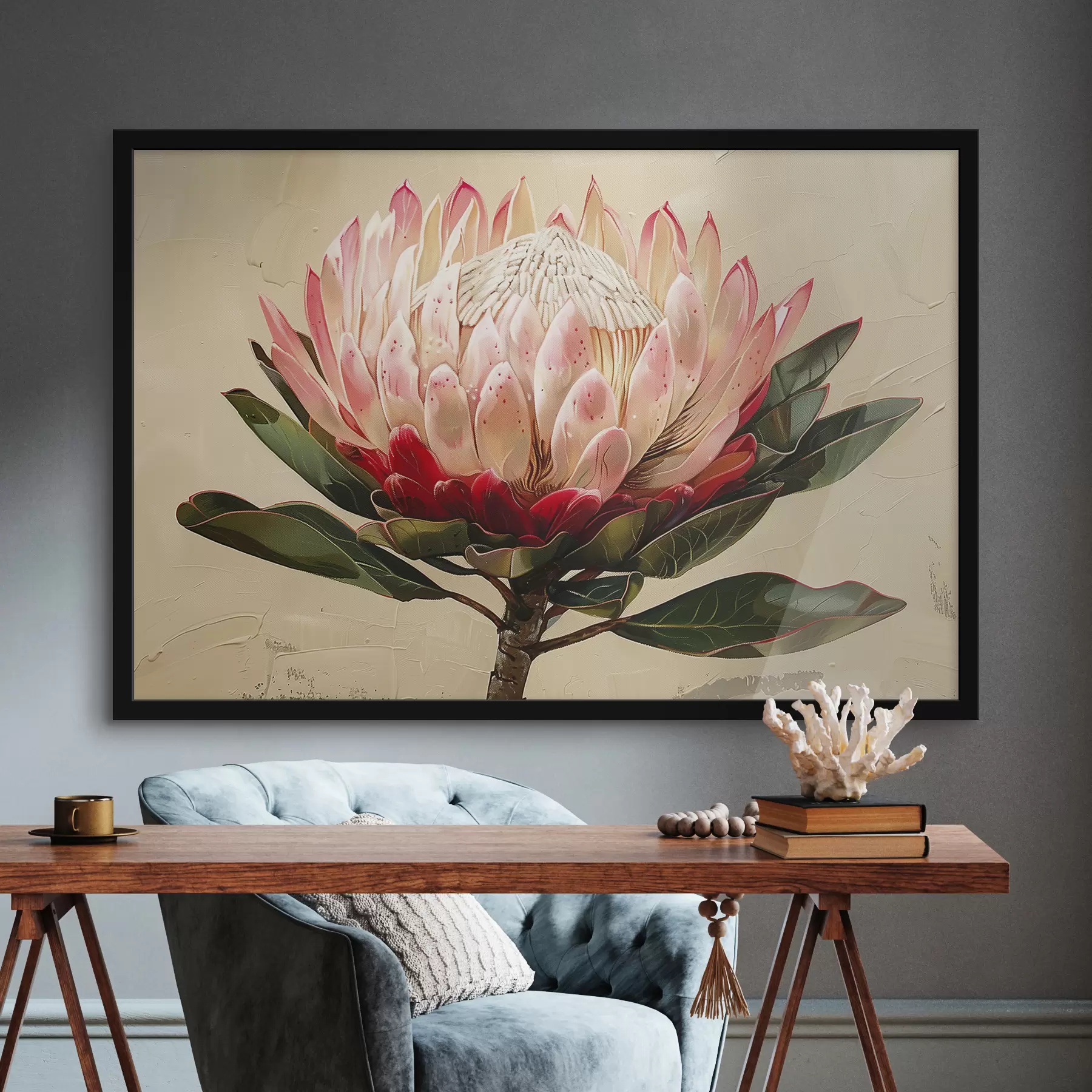  Peintures Fleur de Protea, dessin acrylique, floral, couleurs naturelles douces f39780