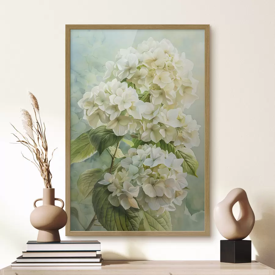 Fotobehang Hortensia bloem, bloemen, zachte natuurlijke kleuren, aquareltekening f39782