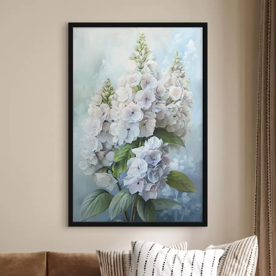 Papier peint photo Fleur d'hortensia pourpre, couleurs naturelles douces, dessin aquarelle f39783