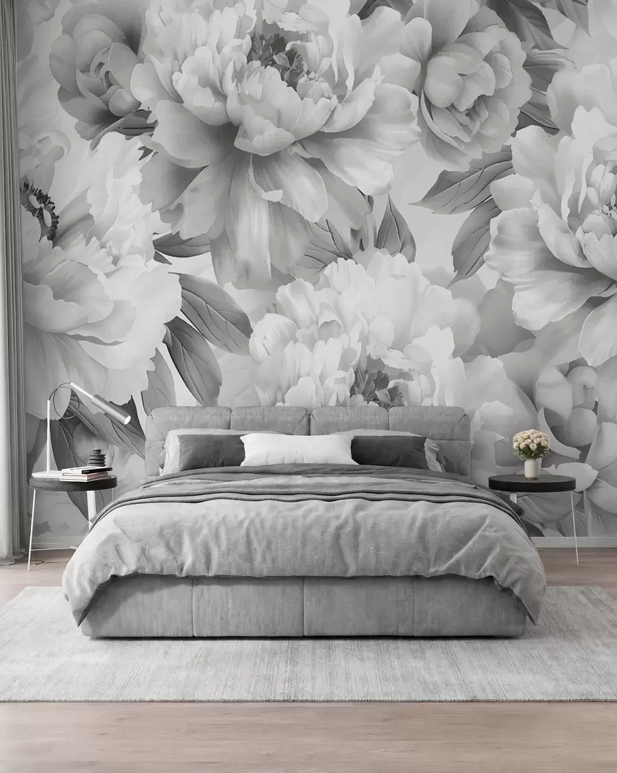 Papier peint photo Pivoines noires et blanches w08068