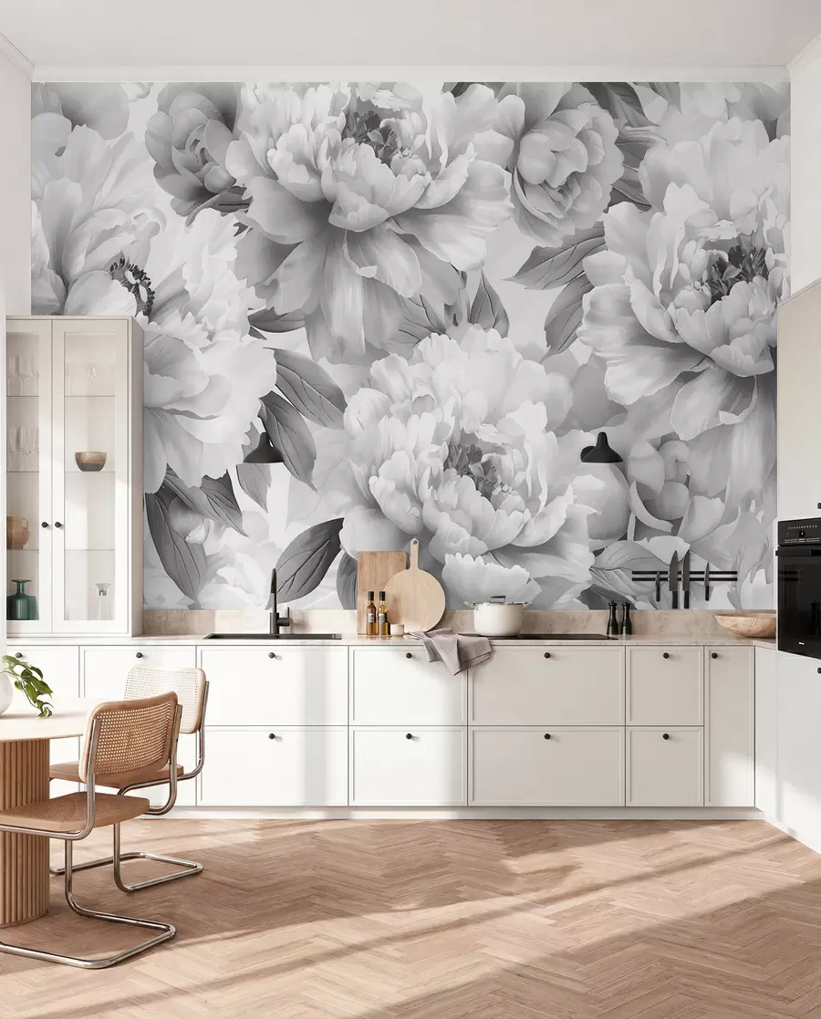 Papier peint photo Pivoines noires et blanches w08068