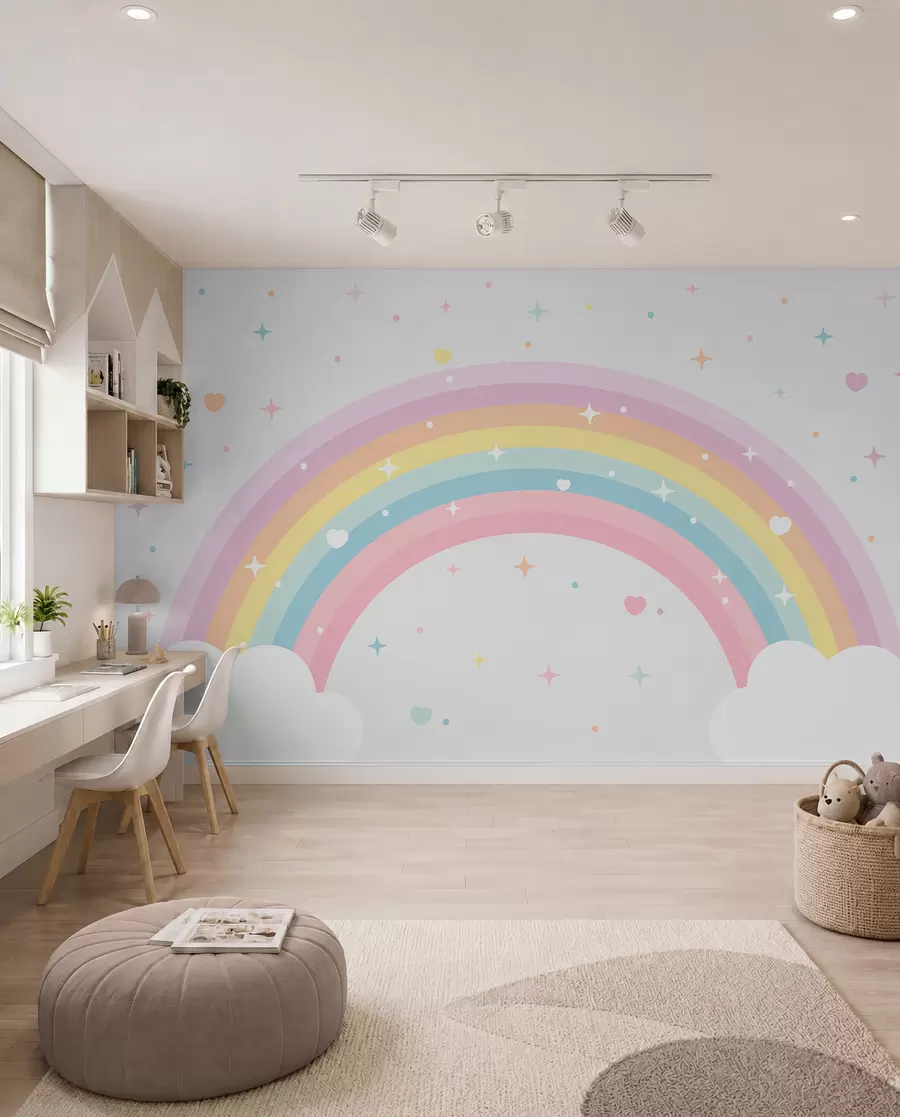 Fotobehang Regenboog, hartjes en sterren w08109