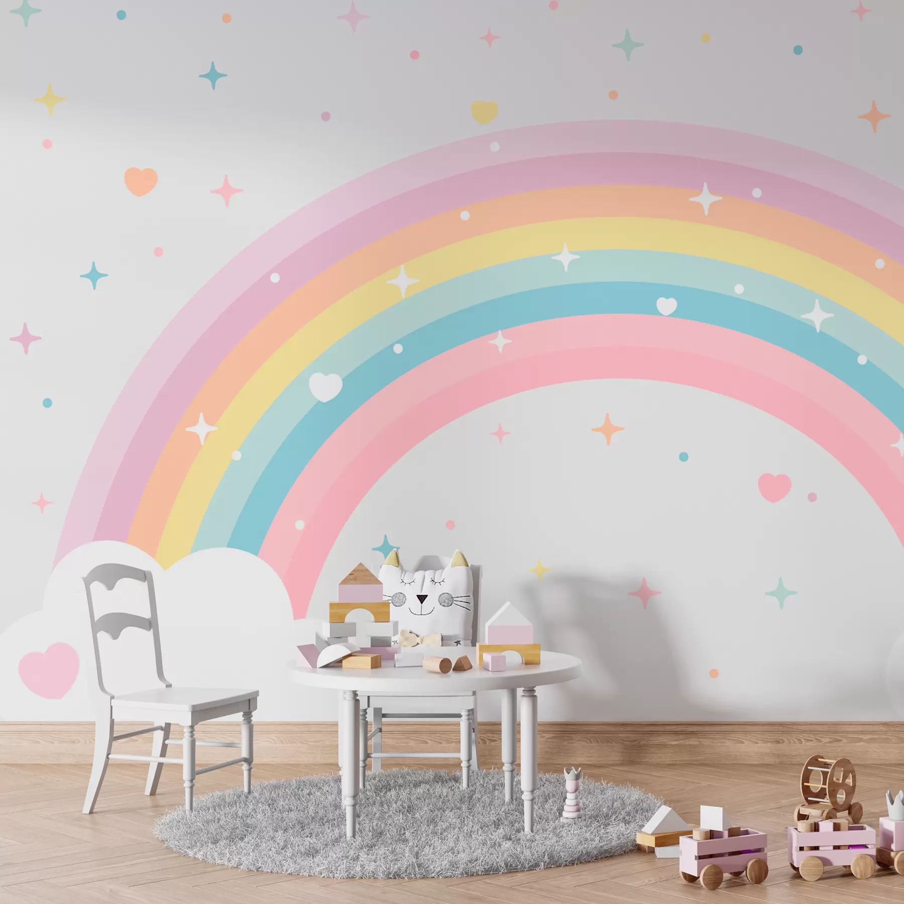  Peintures Arc-en-ciel coloré avec étoiles et coeurs de style scandinave w08109