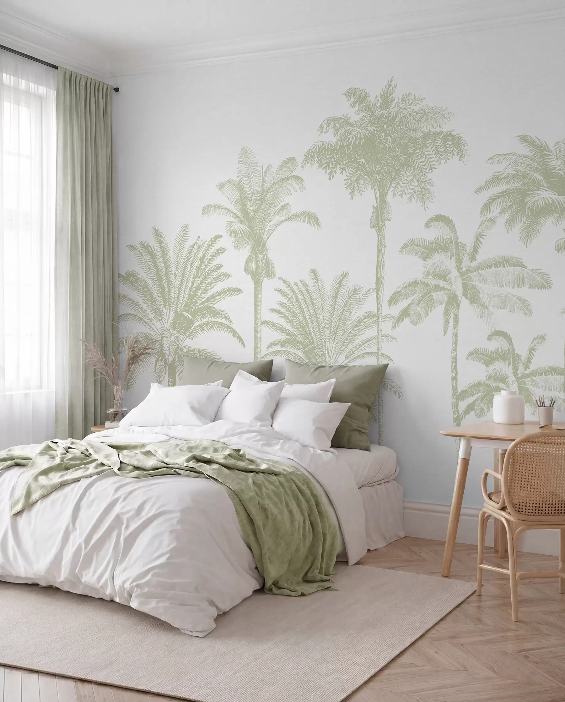 Papier peint photo Oasis de palmiers tropicaux couleur verte minimale w08111v3