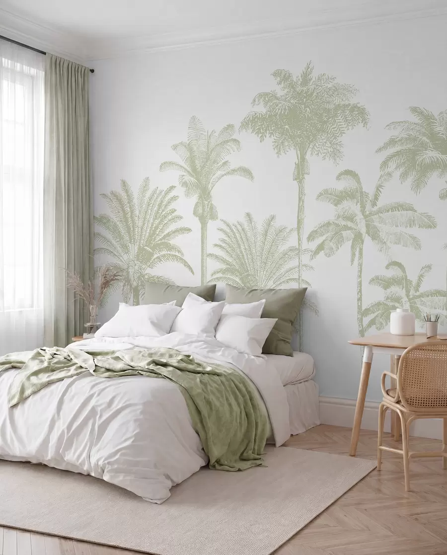 Papier peint photo Oasis de palmiers tropicaux couleur verte minimale w08111v3