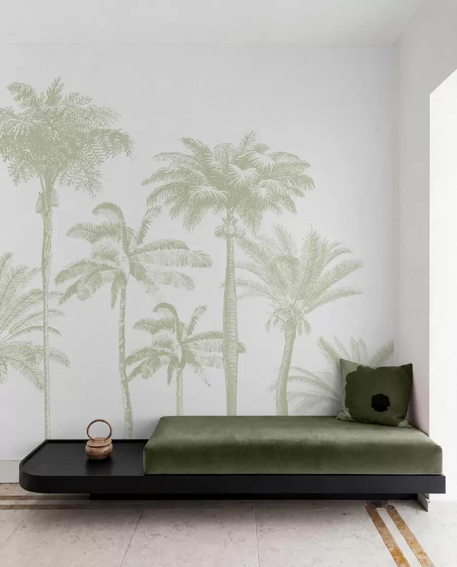 Papier peint photo Oasis de palmiers tropicaux couleur verte minimale w08111v3