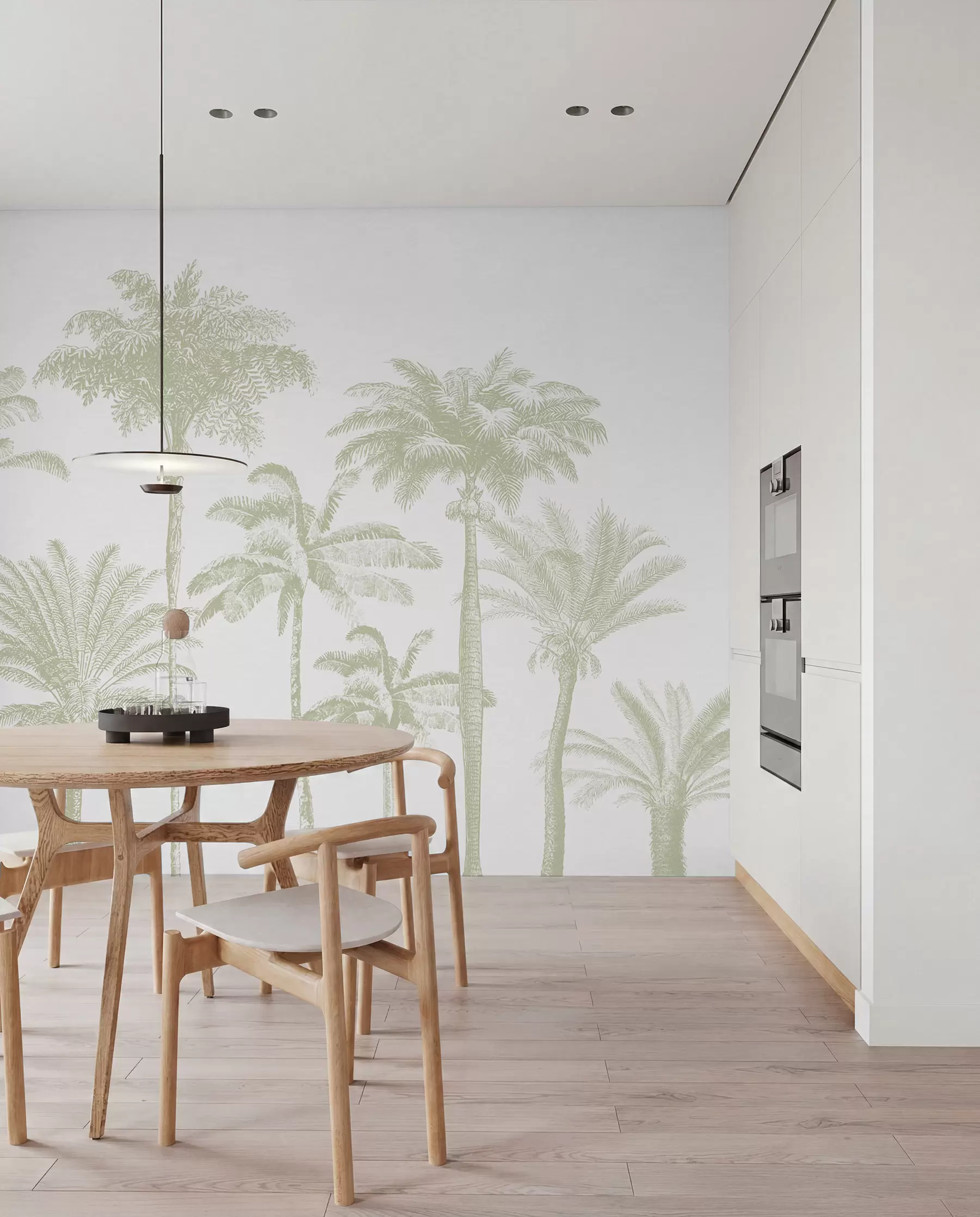 Fotobehang Tropische palmbomen oase minimale groene kleur w08111v3