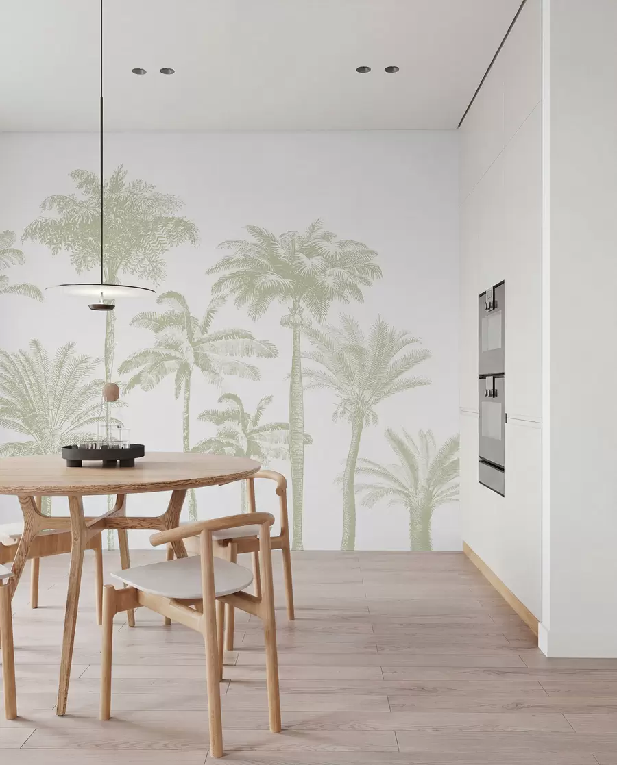 Papier peint photo Oasis de palmiers tropicaux couleur verte minimale w08111v3
