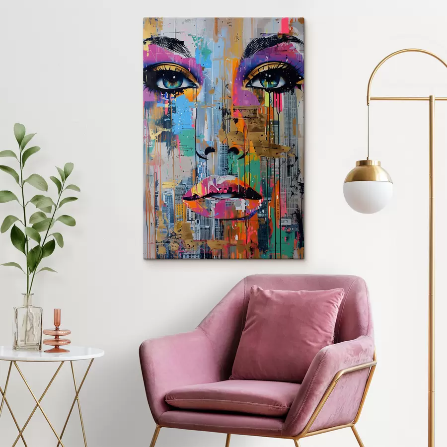  Peintures Yeux bleus et vue sur la ville s39800