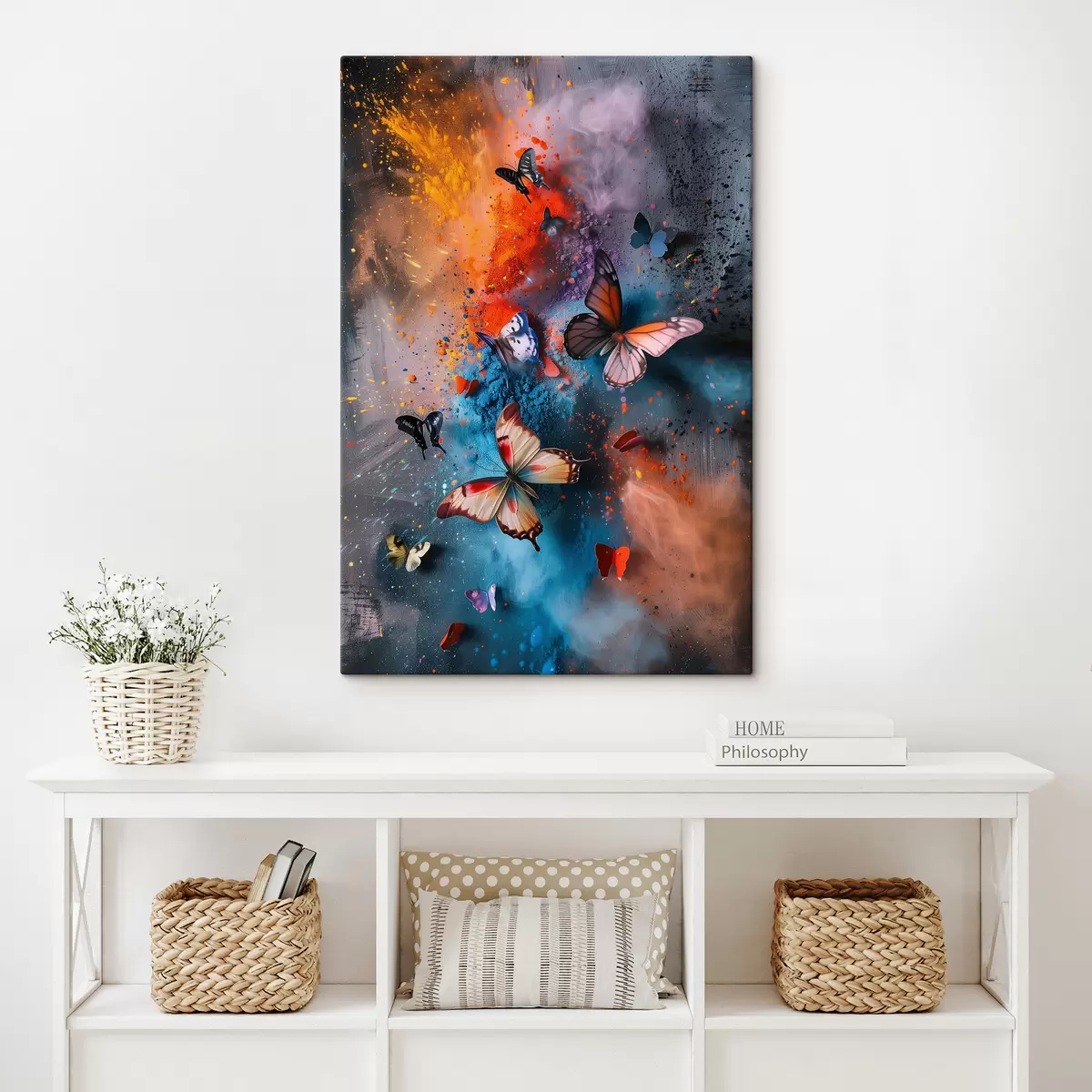  Schilderijen Vlinders op een achtergrond van verfspatten s39803