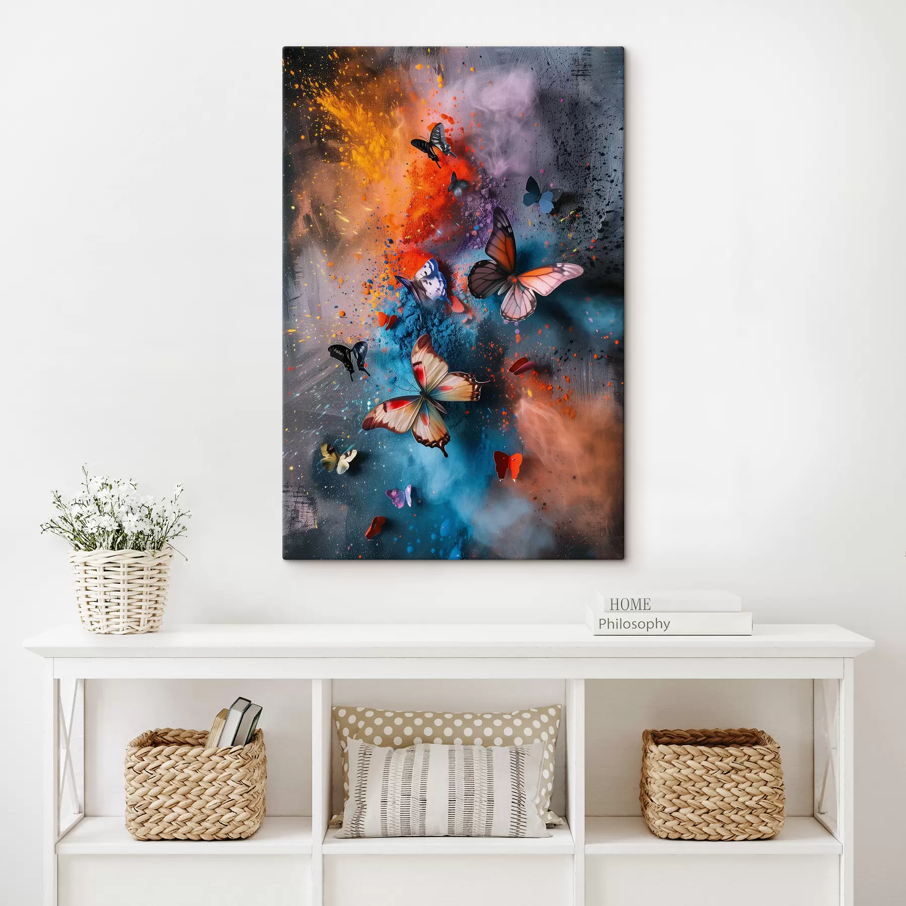 Papier peint photo Papillons sur fond de touches de peinture s39803