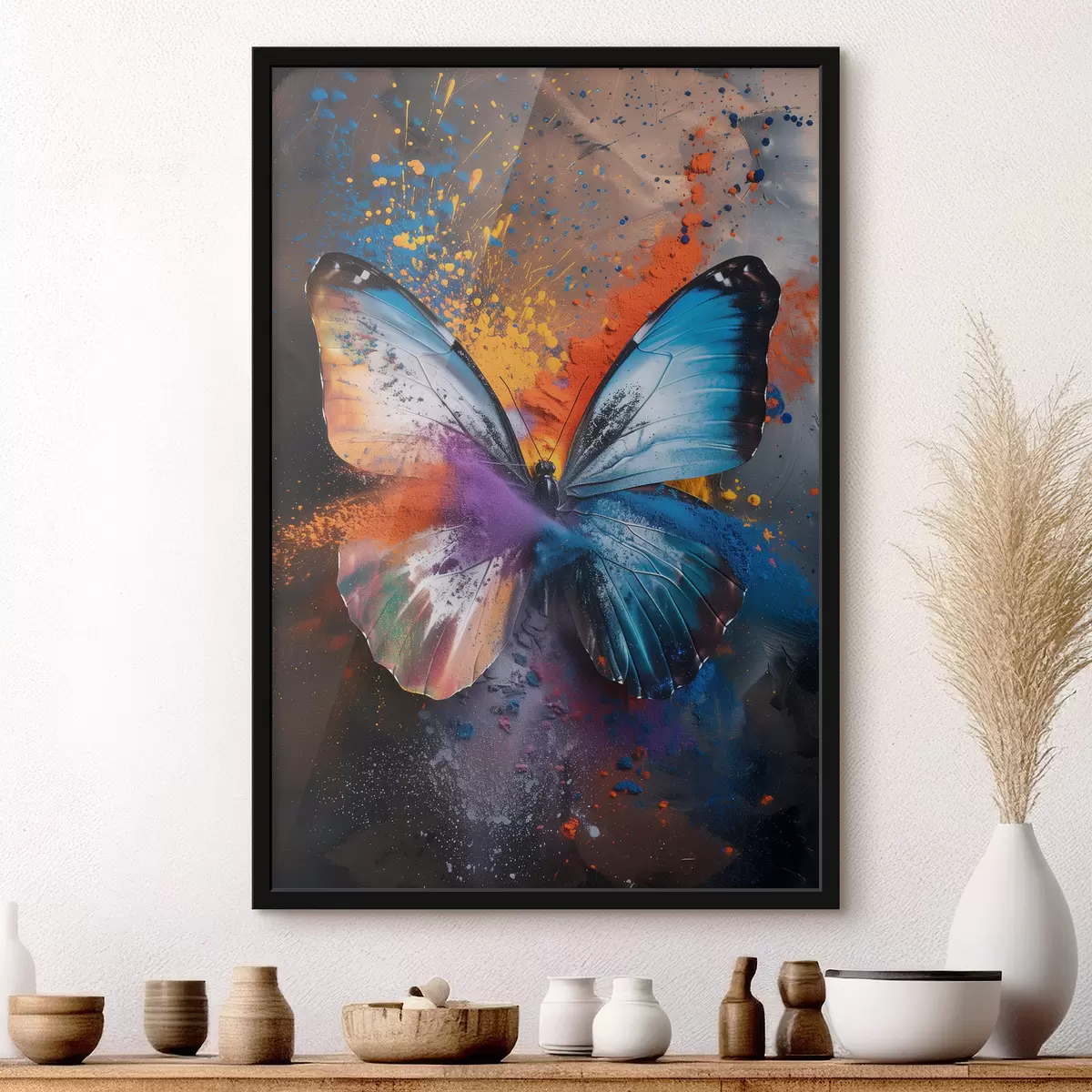 Affiche Grand papillon sur fond abstrait f39801