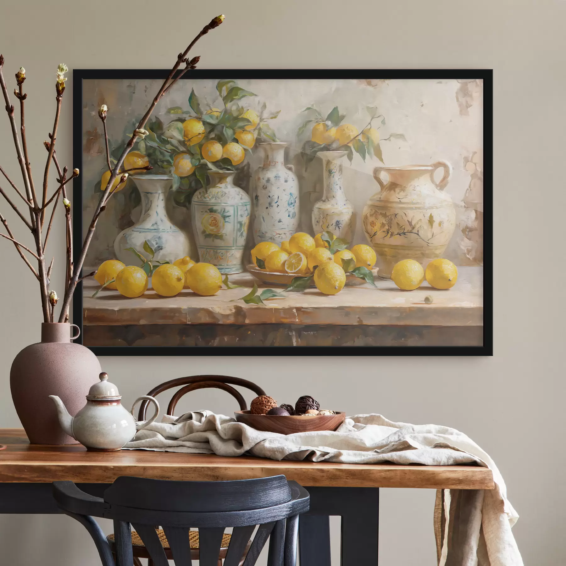  Peintures Citrons et vases vintage sur la table f39833