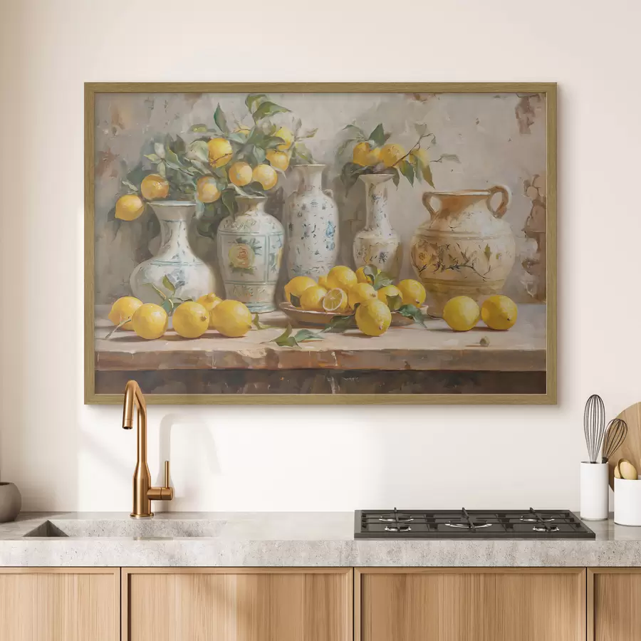 Papier peint photo Citrons et vases vintage sur la table f39833