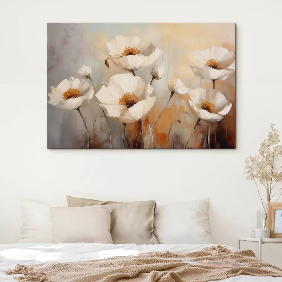  Peintures Peinture à l'huile de coquelicots blancs, couleur bleu et orange s39815