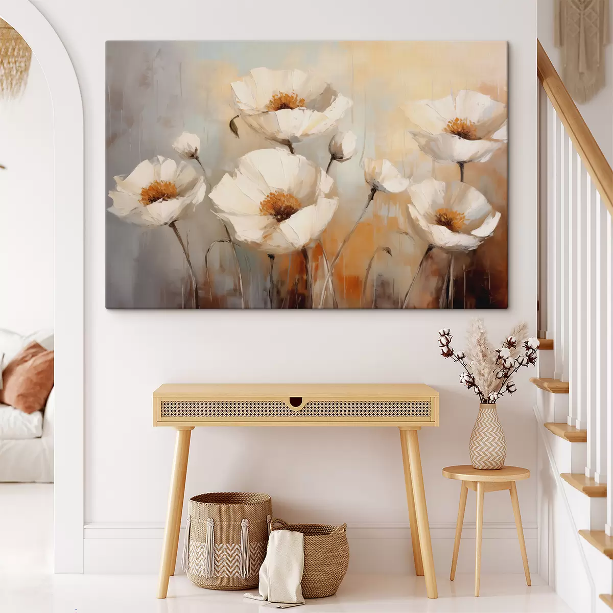  Peintures Peinture à l'huile de coquelicots blancs, couleur bleu et orange s39815