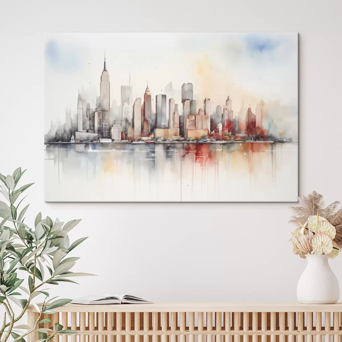  Peintures Vue sur la ville de New York, silhouettes de bâtiments, aquarelle s39828