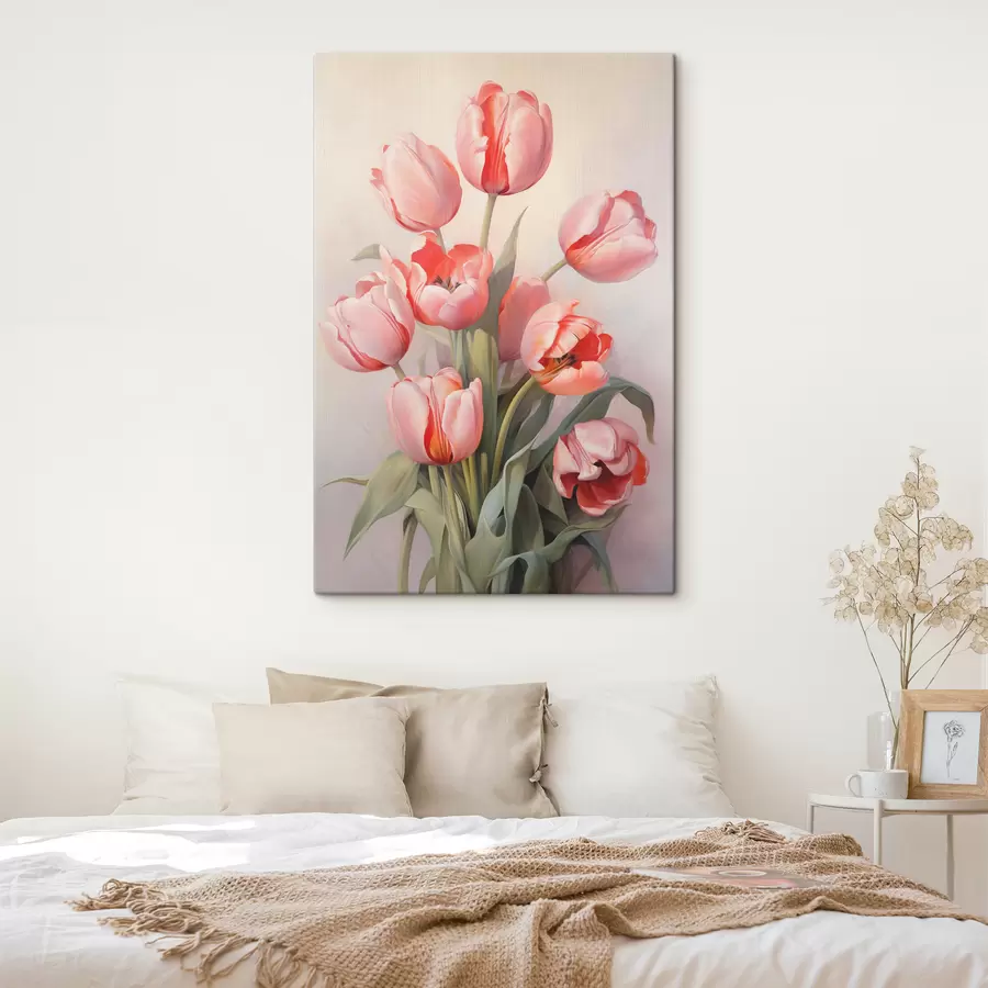  Schilderijen Rozerode tulpen op licht olieverfschilderij s39832