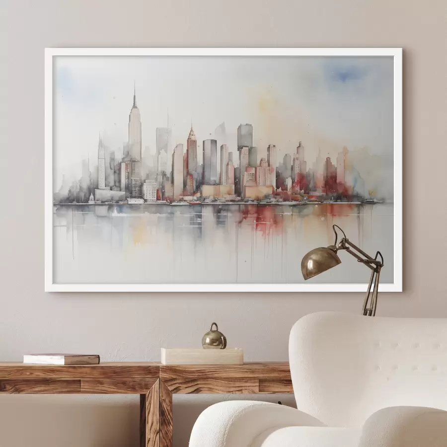 Papier peint photo Vue sur la ville de New York, silhouettes de bâtiments, aquarelle f39828