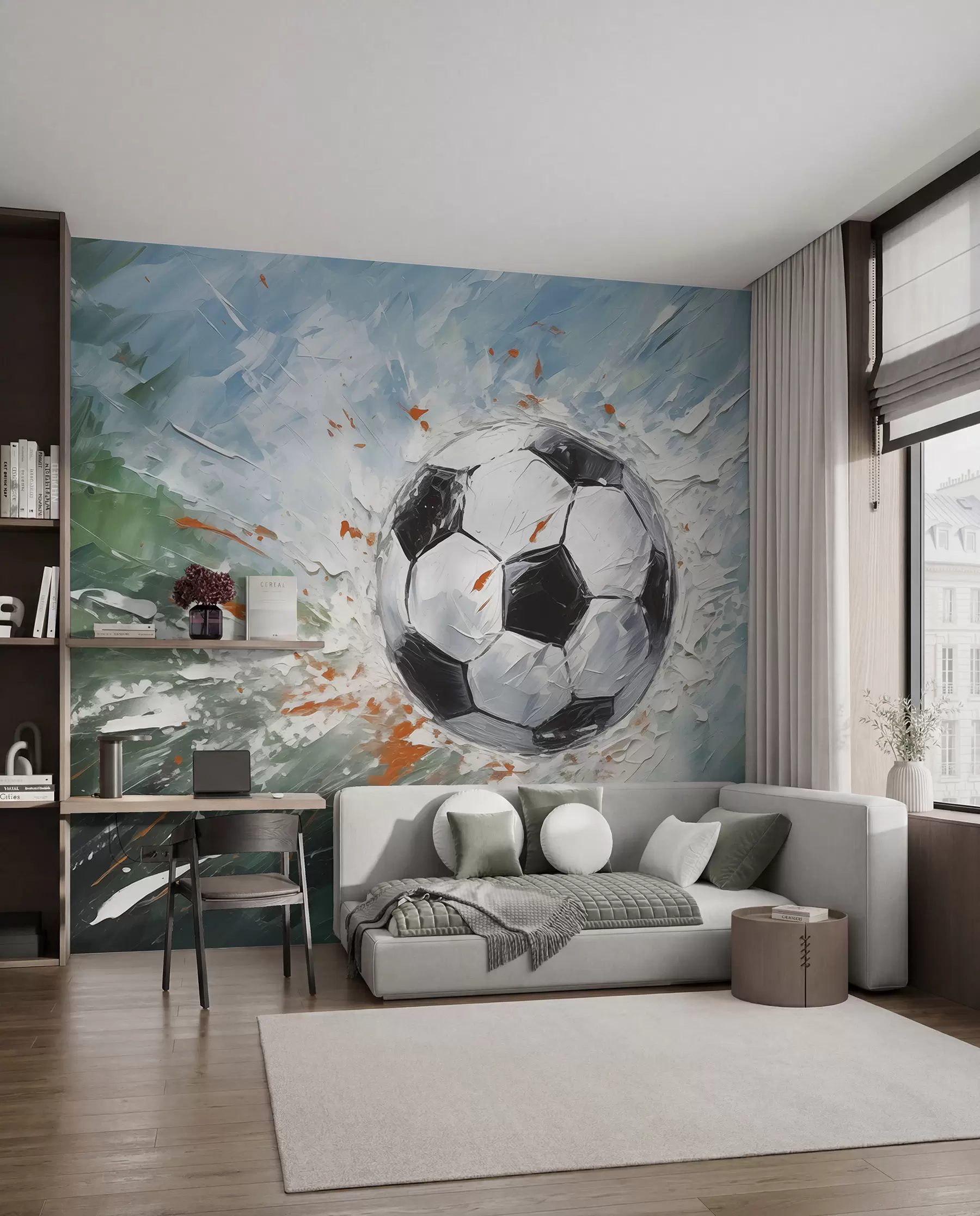 Papier peint photo Ballon de football volant peinture à l'huile art abstrait w08117