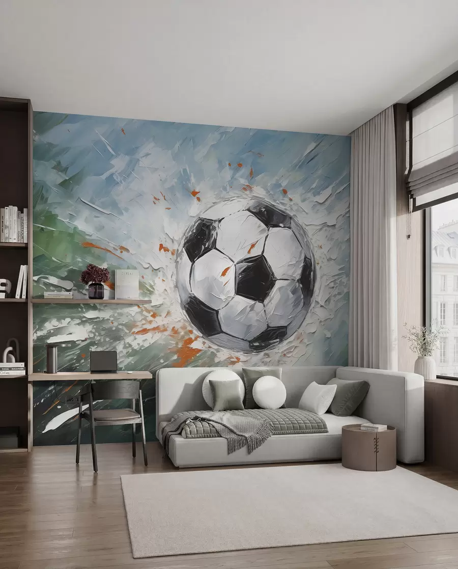 Papier peint photo Ballon de football volant peinture à l'huile art abstrait w08117
